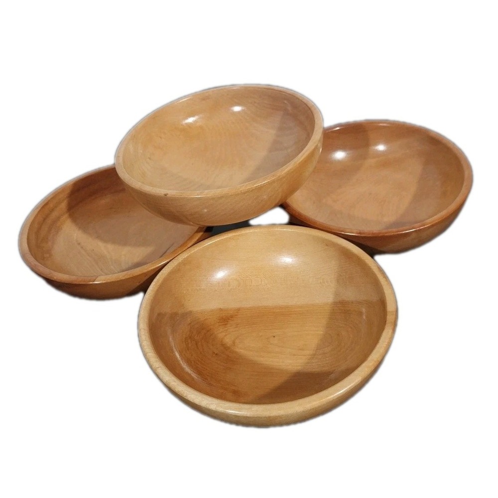 Vtg 4 Pc Mid Century Japanese Turned Wood Salad Bowl Set